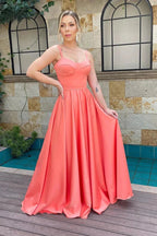 A Line Spaghetti Straps Sweetheart Ruched Long Bridesmaid Dress BD110