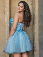 A Line Illusion Appliques Homecoming Dresses with Detachable Sleeves