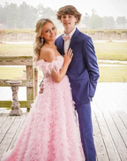 Pink Tulle Ruffled Gown Tulle Prom Dress Corset Tulle Evening Dress Y6093