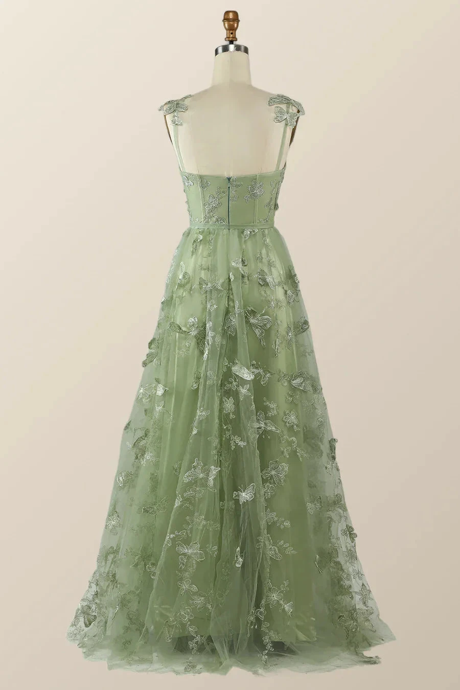 Sage Green Butterfly A-line Long Formal Dress Evening Dress  Y2801