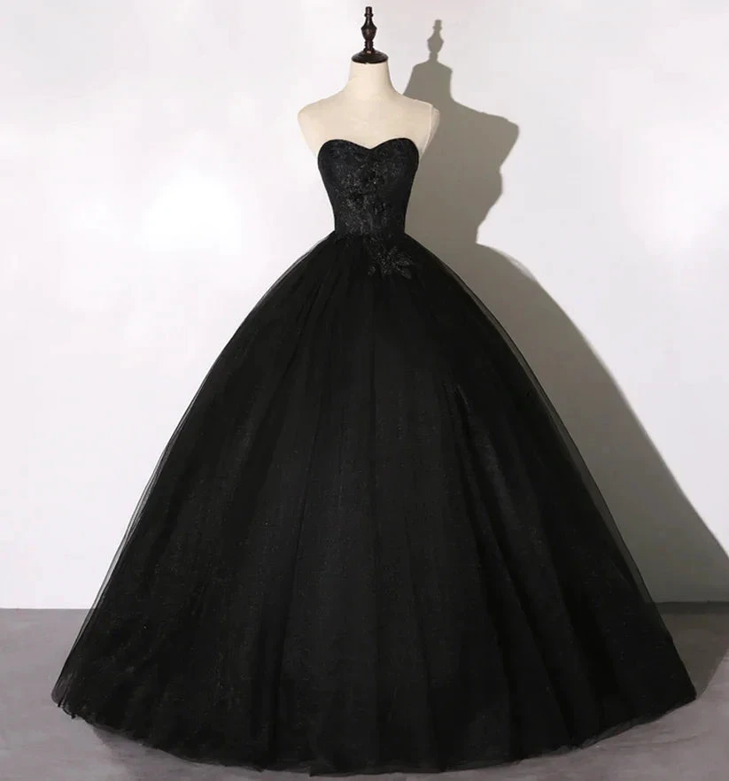 Black lace long ball gown dress A line formal dress Y1295