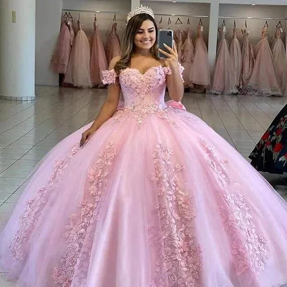 Purple Off The Shoulder Tulle Appliques Ball Gown,Sweet 16 Dress Y5472