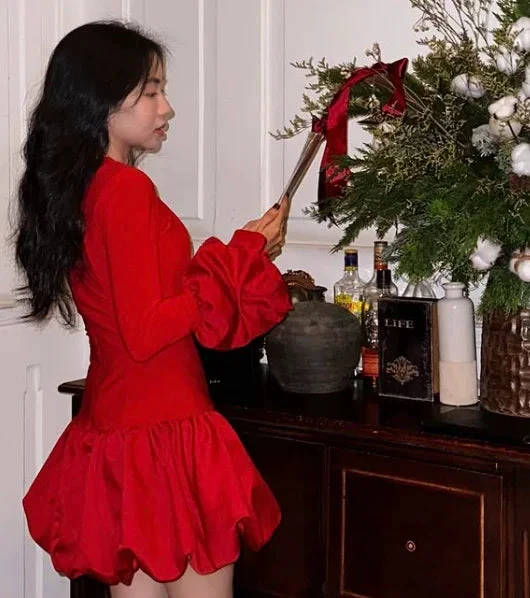 Red Long Sleeves A Line Mini Cocktail Dress Classy Homecoming Dress Y8103