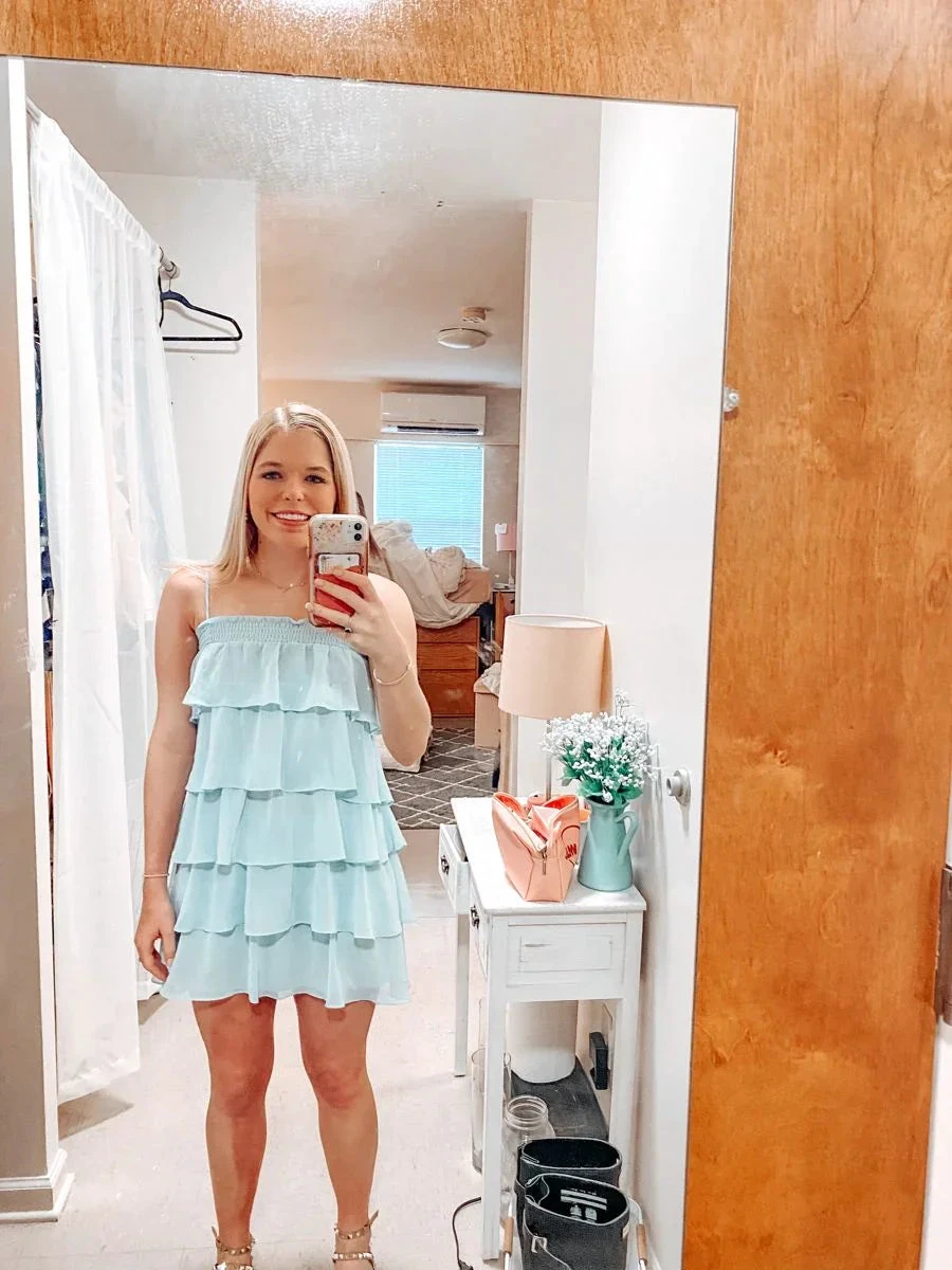 Blue Chiffon Layered Homecoming Dress Blue Party Dress Y2299