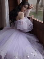 Sparkly Prom Dresses Purple Prom Dresses Robes Cocktail Off The Shoulder Prom Dresses Long Sleeve Prom DressesY2408
