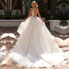Appliques Vestido De Noiva Deep V-neck Backless Vestidos De Novia Sleeveless Wedding Dresses Lace Robe De Mariée