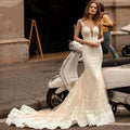 Appliques Vestido De Noiva Deep V-neck Mermaid Vestidos De Novia Vintage Wedding Dresses Lace Robe De Mariée