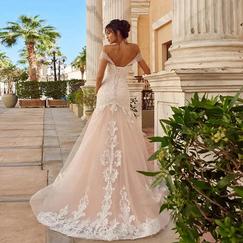 Appliques Vestido De Noiva Sexy Backless Mermaid Vestidos De Novia Off The Shoulder Lace Up Wedding Dresses Lace Robe De Mariée