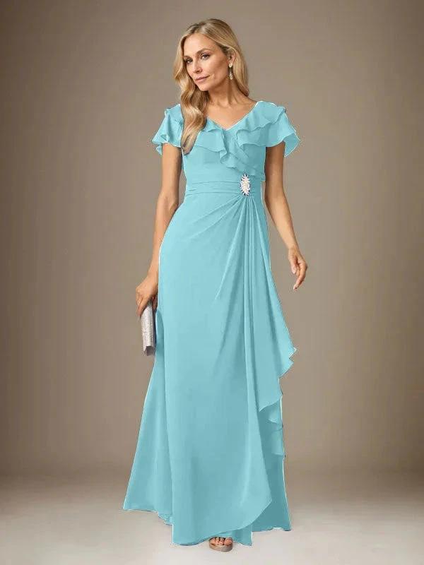 Stormy A-Line V-Neck Ruched Chiffon Dress