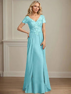 A-line V-Neck Floor-Length Chiffon Lace Mother of the Bride Dress