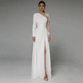 Asymmetrical Side Slit Wedding Dress Long Sleeve Civil Bridal Gown Party For Bride Button Applique Floor Length Свадебное платье