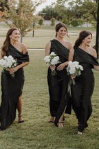 Asymmetrical Ruffle One Shoulder Bridesmaid Dresses with Slit BD141
