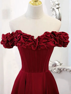 A-Line Off Shoulder Satin Long Prom Dress Satin Evening Dress Y6340