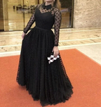 Black A-line Long Sleeves Prom Dress Black Evening Dress Y5691