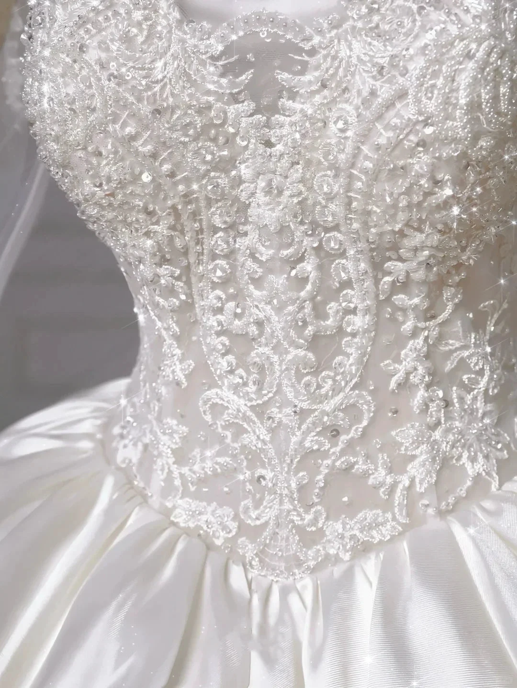 Gorgeous White Satin Lace Appliques A Line Wedding Dress,Formal Prom Dress Y8607