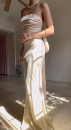 Classy Strapless Mermaid Long Prom Dress Evening Dress With Bow Y8499