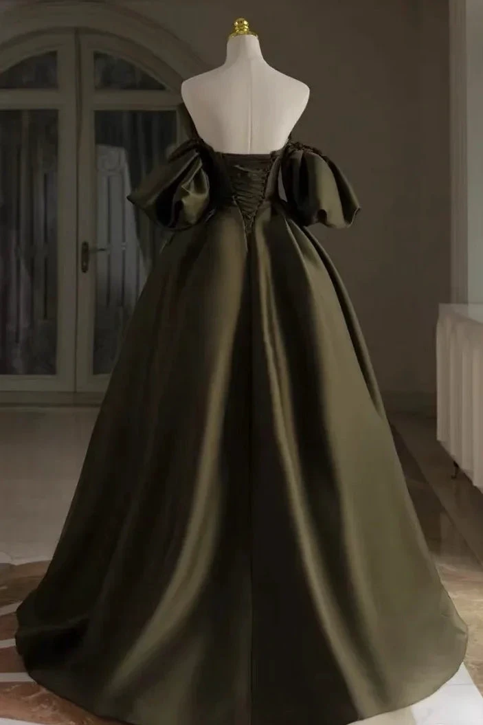 Satin Bridal Dress,Unique Wedding Dress,Army Green Bridal Dress Y4964