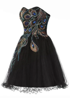 Chic Tulle Satin Beaded Sweetheart Neckline A-Line Short Cocktail Dress Black Homecoming Dress Y8483