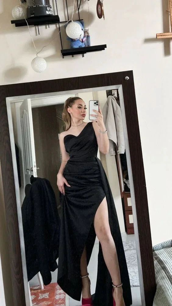 Elegant Black One Shoulder Prom Dress Black Evening Dress Y5782