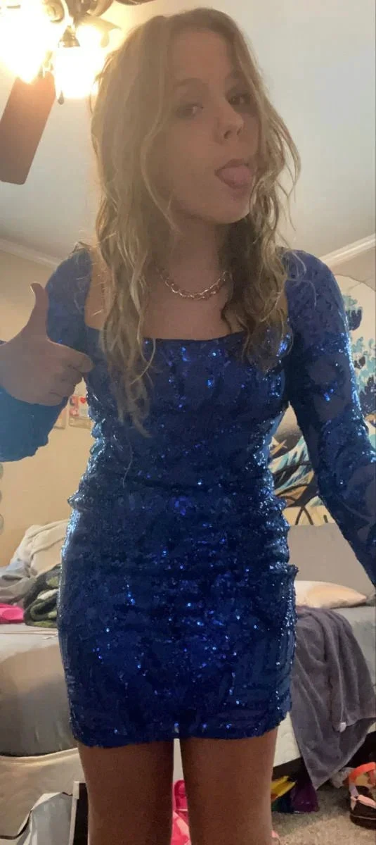 Sequin Long Sleeve Bodycon Dress Sexy Blue Homecoming Dress Y6269