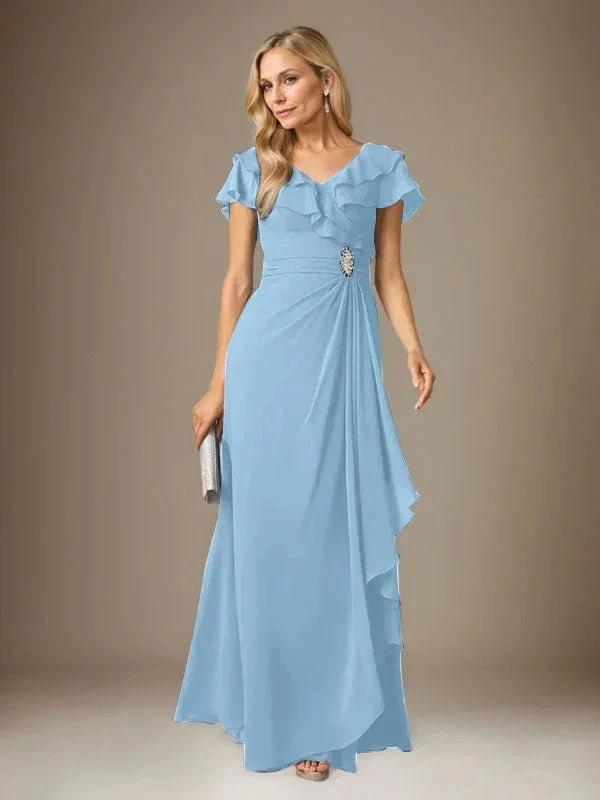 Stormy A-Line V-Neck Ruched Chiffon Dress