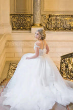 Ball Gown Elegant Cap Sleeves Lace Tulle Wedding Dress WD692