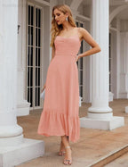 Numbersea  Spaghetti Strap Chiffon Bridesmaid Dress Ankle Length Formal A Line Cocktail Party Homecoming Dress for Juniors  SEA28028