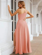 Numbersea One Shoulder Chiffon Bridesmaid Dresses Long Formal Homecoming Prom Gowns for Women Party Wedding Evening SEA28052