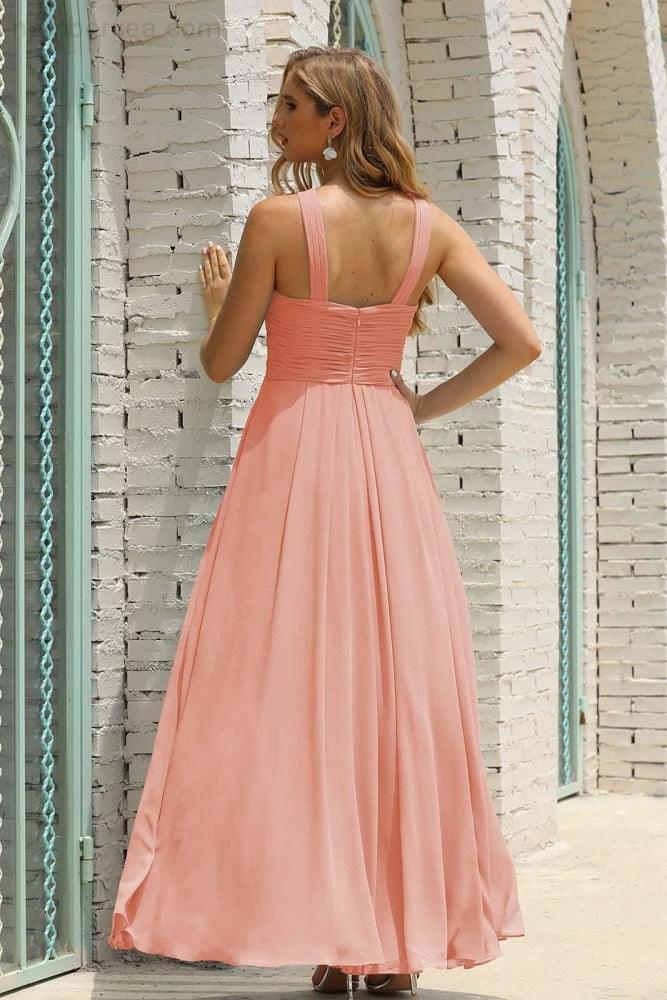 Numbersea Women Halter Chiffon Bridesmaid Dress A-line Long Formal Prom Gown SEA28015