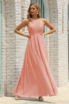 Numbersea Women Halter Chiffon Bridesmaid Dress A-line Long Formal Prom Gown SEA28015