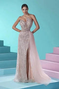 Beautiful Long Mermaid One Shoulder Lace Tulle Prom Dress with Slit