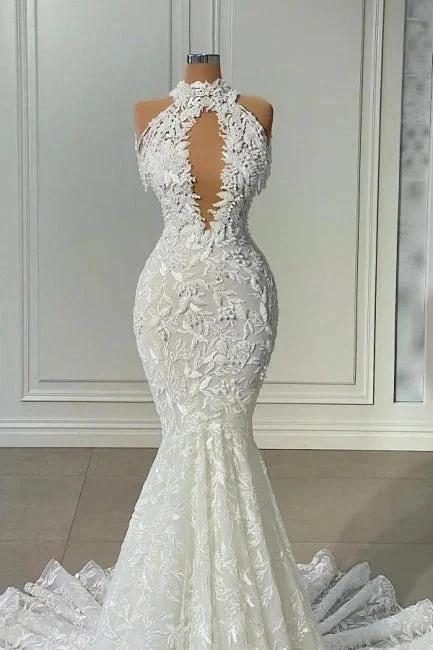 Beautiful Long Mermaid Sleeveless Wedding With Dresses Lace