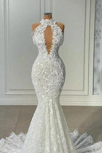 Beautiful Long Mermaid Sleeveless Wedding With Dresses Lace