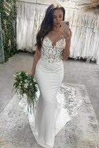 Beautiful Mermaid Spaghetti Straps Sleeveless Sequined Lace Wedding Dresses