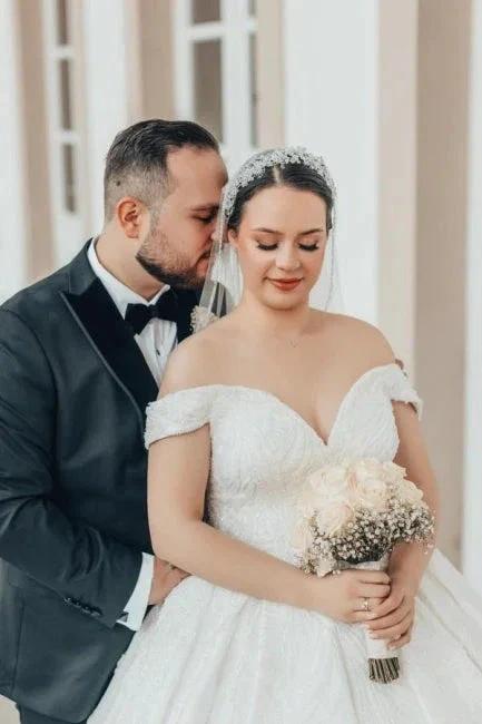 Beautiful Princess Long A-line Off-the-shoulder Lace Satin Wedding Dresses