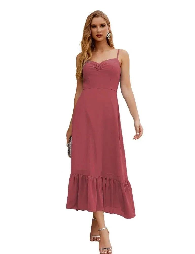 Numbersea  Spaghetti Strap Chiffon Bridesmaid Dress Ankle Length Formal A Line Cocktail Party Homecoming Dress for Juniors  SEA28028