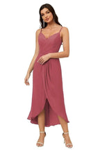 Numbersea Spaghetti Chiffon V Neck Bridesmaid Dress Mid-Length Slit Formal Prom Dress Homecoming Dress 2803
