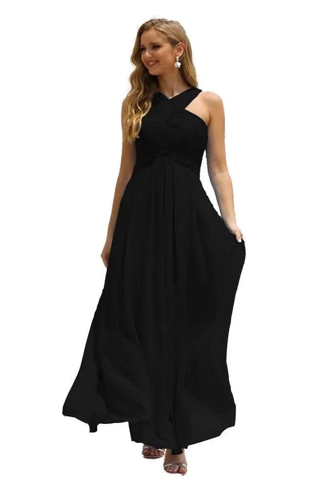 Numbersea Women Halter Chiffon Bridesmaid Dress A-line Long Formal Prom Gown SEA28015