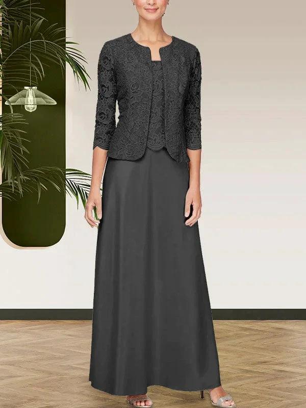 Glitter Lace & Satin Skirt Jacket Dress with Open Jacket