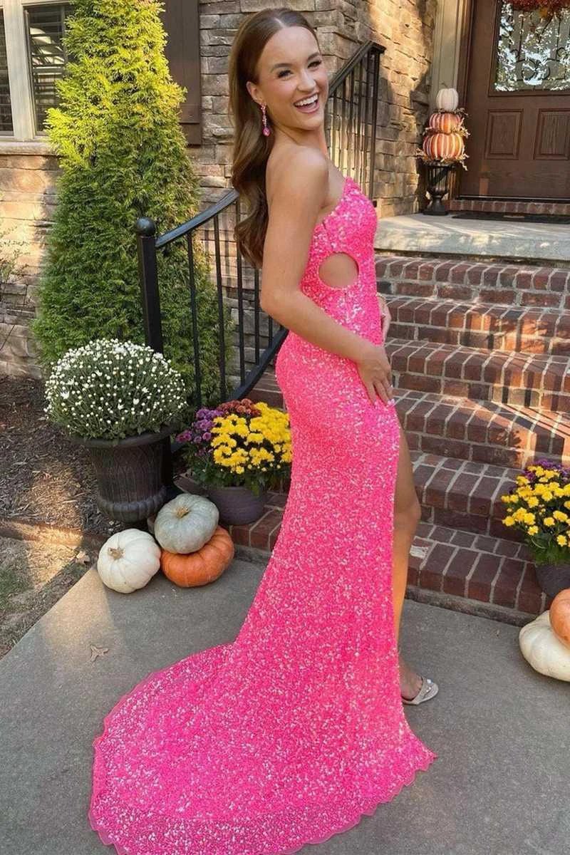 Black One Shoulder Cap Sleeve Sequined Long Party Dress SYP93