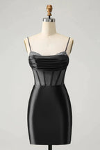 Chic Fuchsia Bodycon Pleated Corset Short Homecoming Dress with Beading