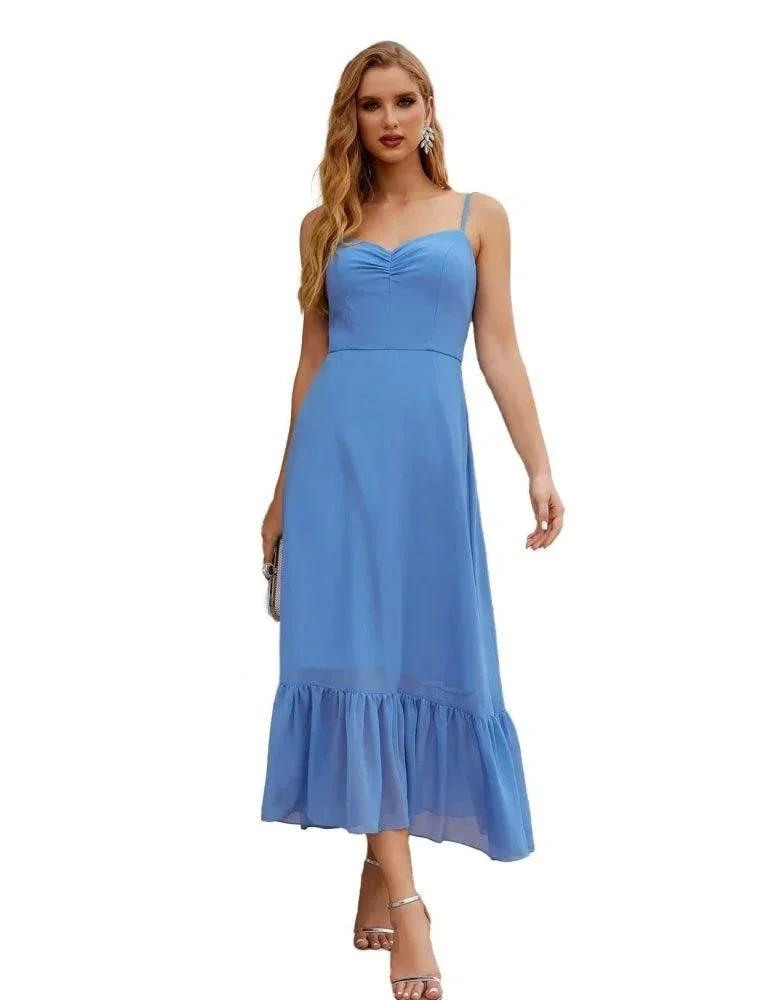 Numbersea  Spaghetti Strap Chiffon Bridesmaid Dress Ankle Length Formal A Line Cocktail Party Homecoming Dress for Juniors  SEA28028