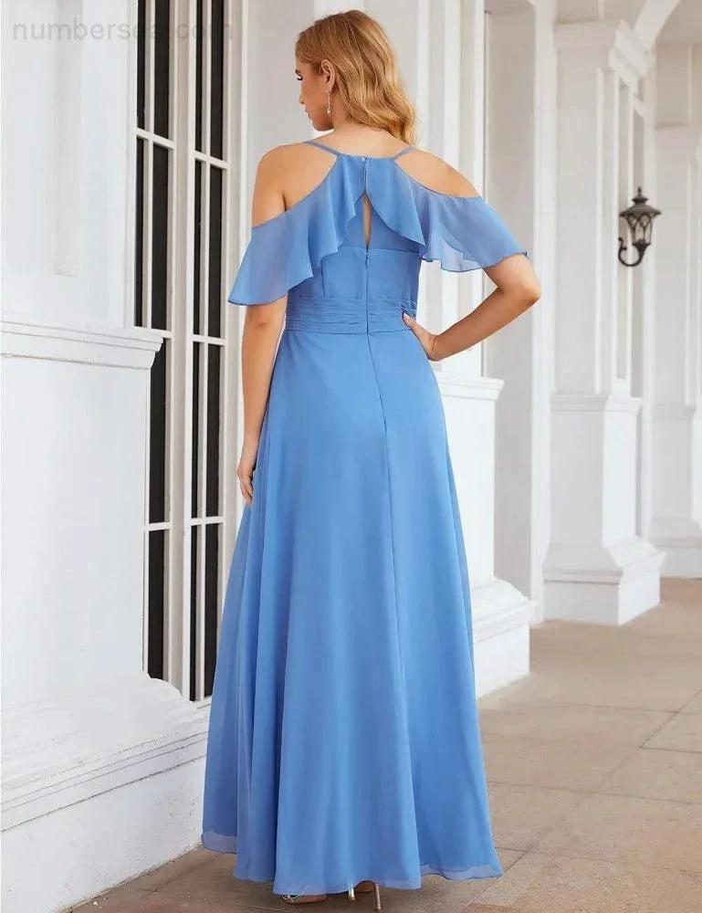 Numbersea Chiffon Cold Shoulder Long Bridesmaid Dresses Plus Size Formal Prom Gowns for Women Party Wedding  SEA28070