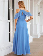 Numbersea Chiffon Cold Shoulder Long Bridesmaid Dresses Plus Size Formal Prom Gowns for Women Party Wedding  SEA28070