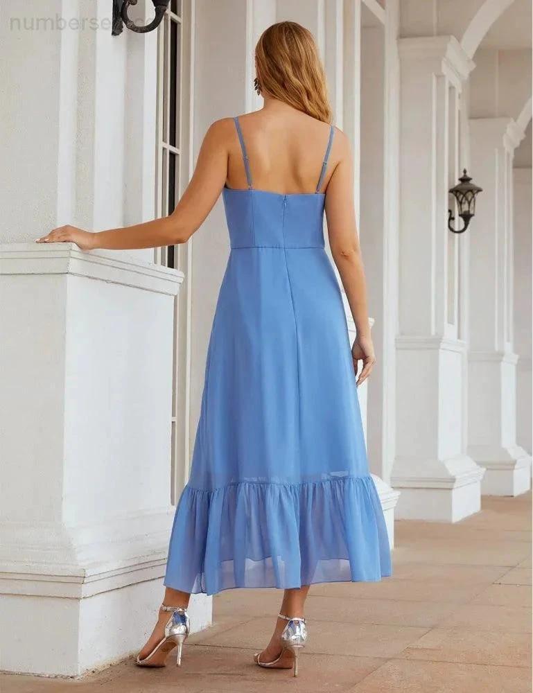 Numbersea  Spaghetti Strap Chiffon Bridesmaid Dress Ankle Length Formal A Line Cocktail Party Homecoming Dress for Juniors  SEA28028