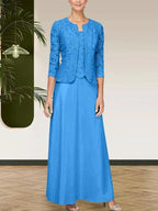 Glitter Lace & Satin Skirt Jacket Dress with Open Jacket