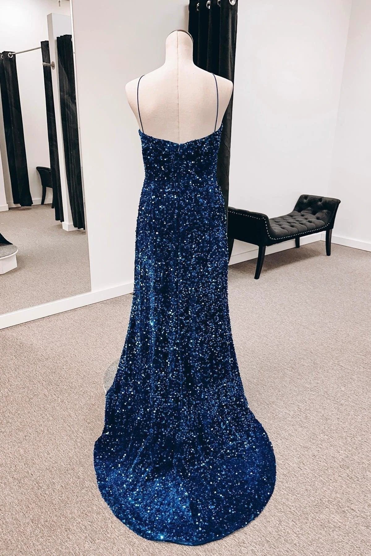 Cut Out Prom Dresses with Slit Spaghetti Strap Prom Dress SYP146