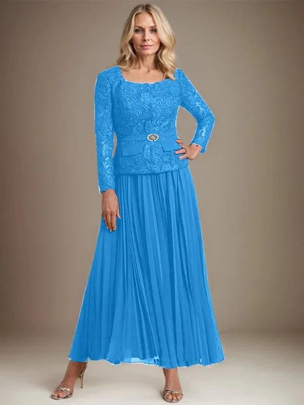 A-line Square Ankle-Length Chiffon Mother of the Bride Dress With Pleated