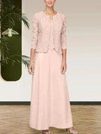 Glitter Lace & Satin Skirt Jacket Dress with Open Jacket