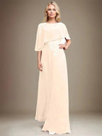 A-line Scoop Floor-Length Chiffon Lace Mother of the Bride Dress With Sequins Beading